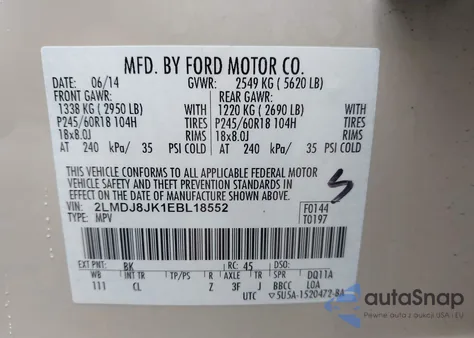 2014 Lincoln Mkx from USA, damaged, VIN 2LMDJ8JK1EBL18552